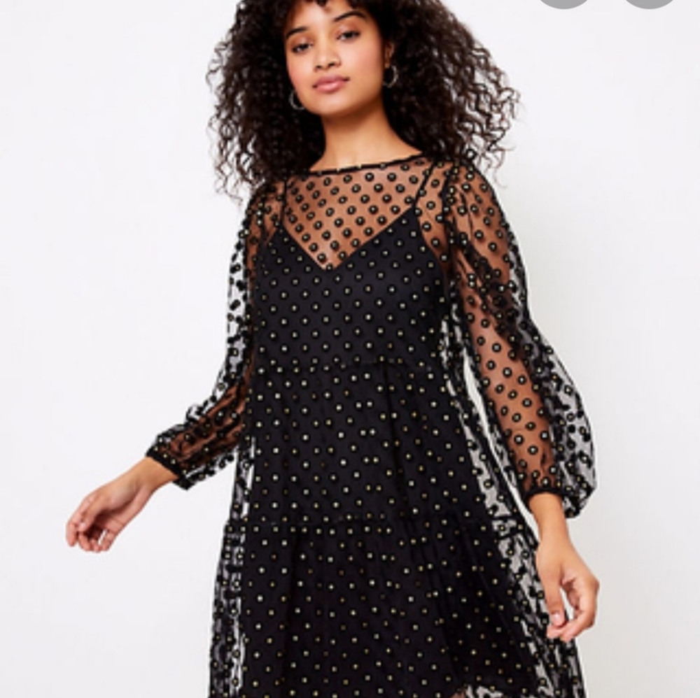 LOFT Shimmer dot swing dress petite XS NWT